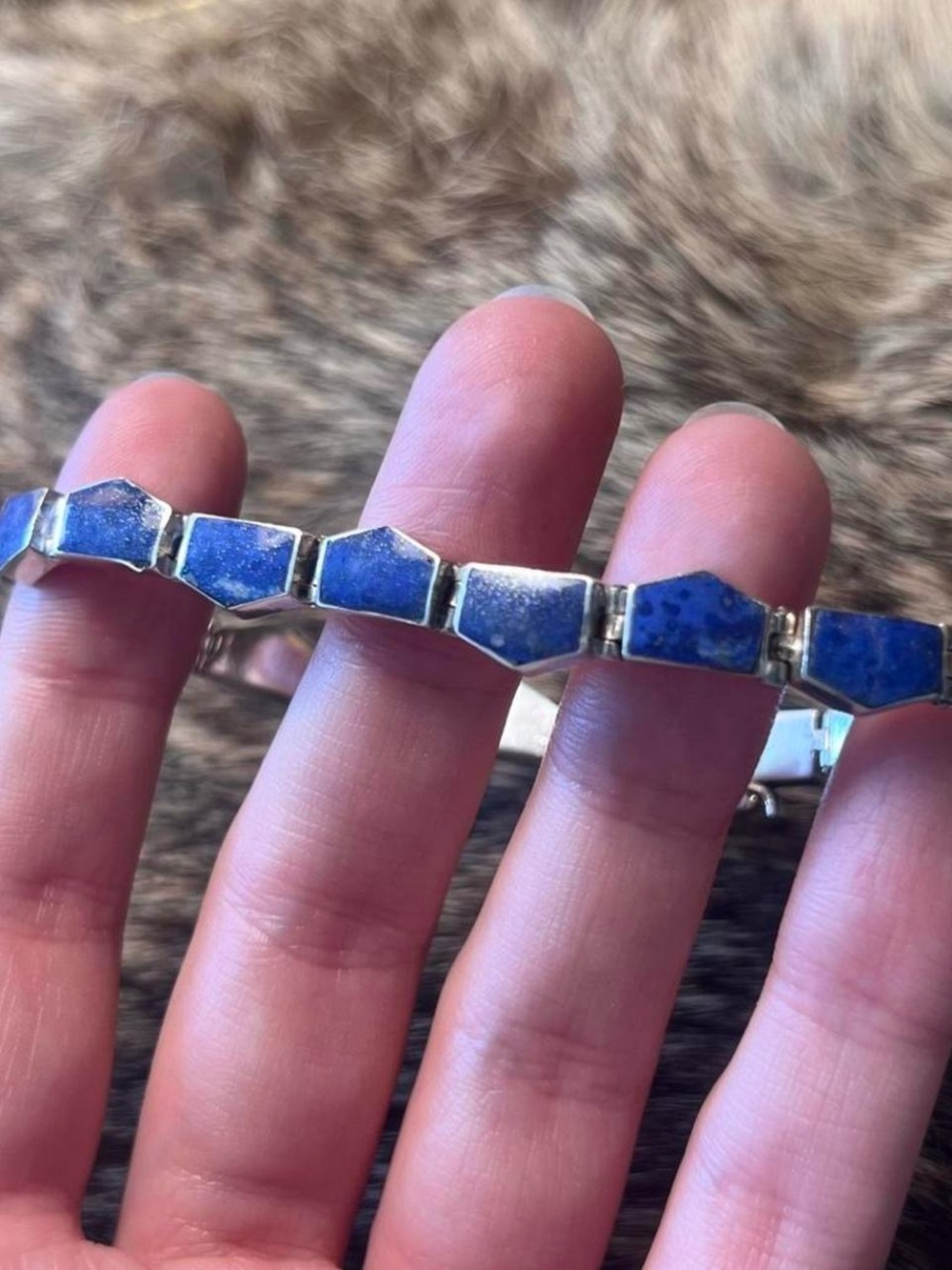Sterling silver lapid lazuli alternating hexagon bracelet